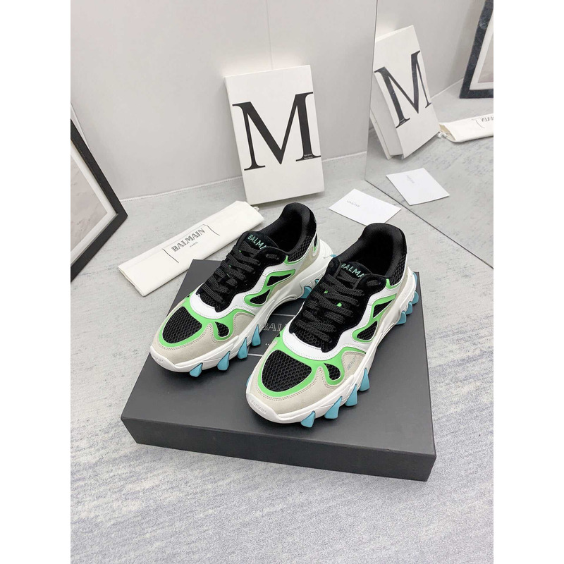 Balmain B-East Trainer In Leather Suede And Mesh Multi Color