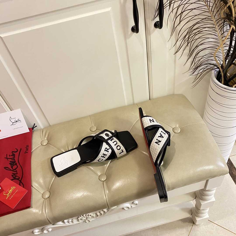 Ch**an louboutin crossimule leather sandals white black