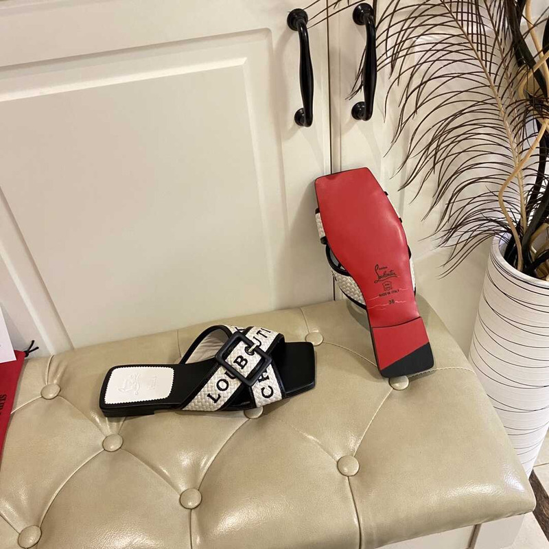 Ch**an louboutin crossimule leather sandals white black