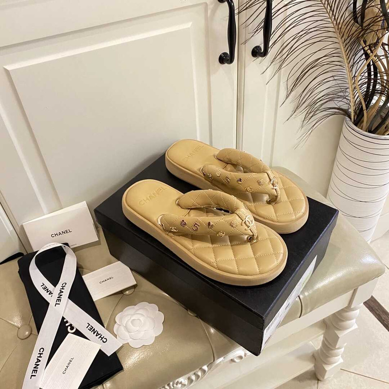 Ch*el leather sandals brown