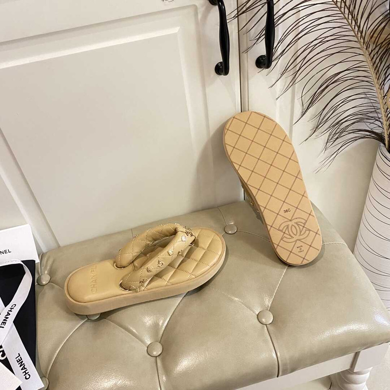 Ch*el leather sandals brown