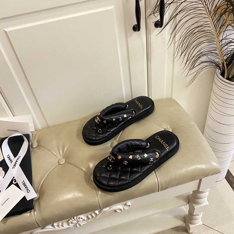 Ch*el leather sandals black