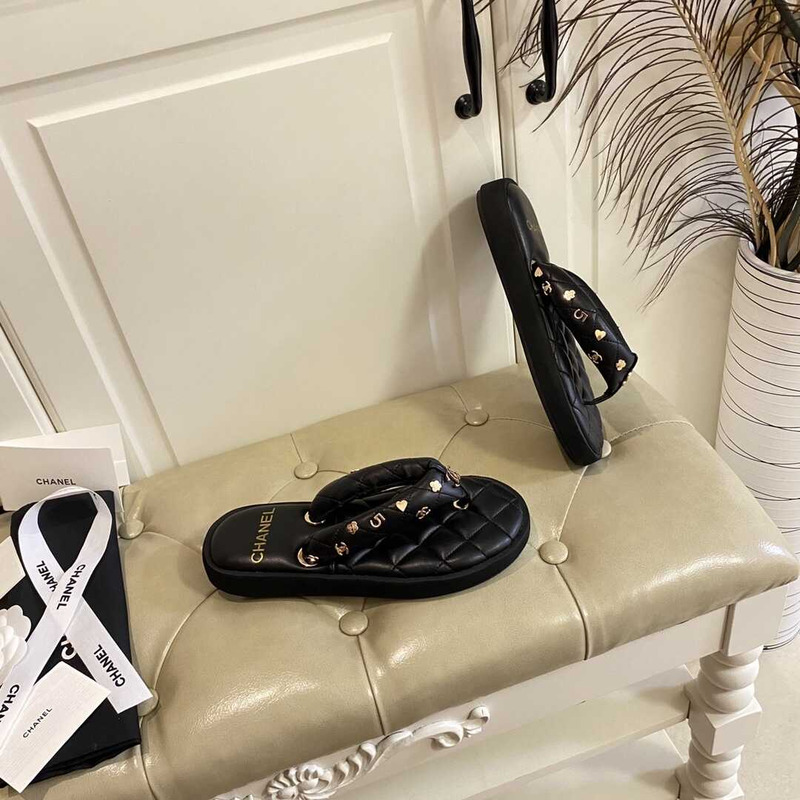 Ch*el leather sandals black