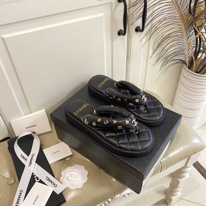 Ch*el leather sandals black