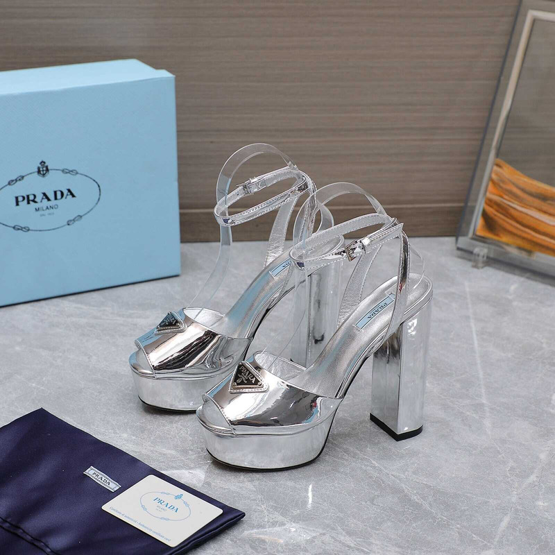 Pra*a metallic leather platform triangle logo sandals