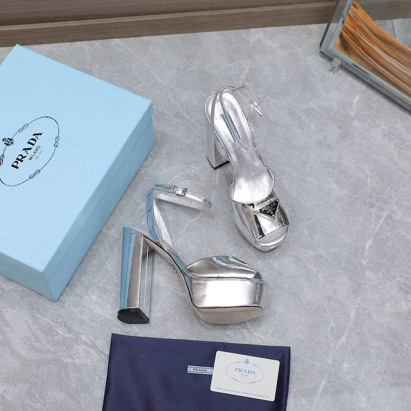 Pra*a metallic leather platform triangle logo sandals