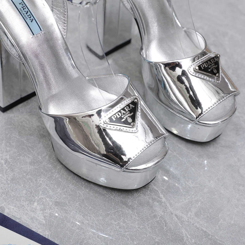 Pra*a metallic leather platform triangle logo sandals
