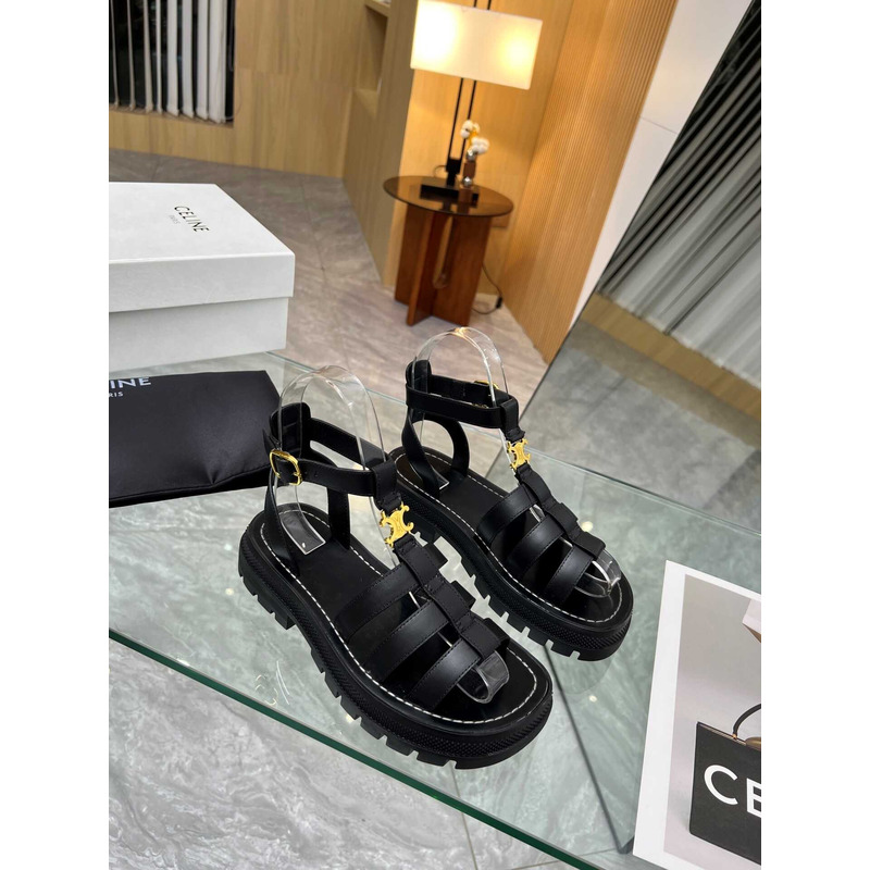 Ce**e clea triomphe calfskin block heel roman sandals black