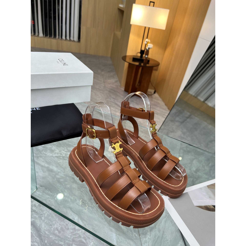 Ce**e clea triomphe calfskin block heel roman sandals brown