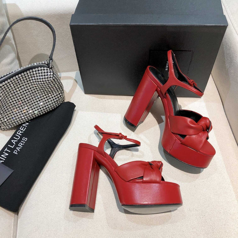 Saint Laurent Red Bianca Suede Platform Sandals