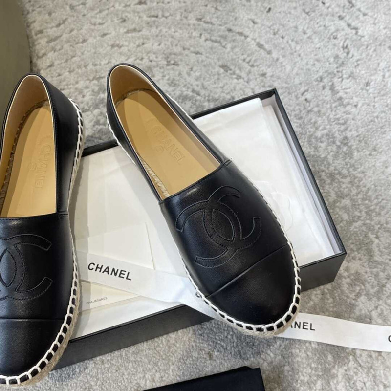 Ch*el black leather espadrilles