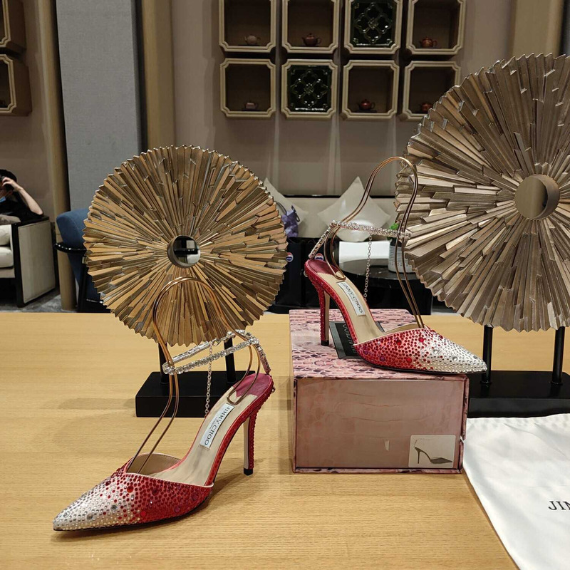 Jimmy Choo Saeda 100 Glitter Plexi & Leather Pump Red And White