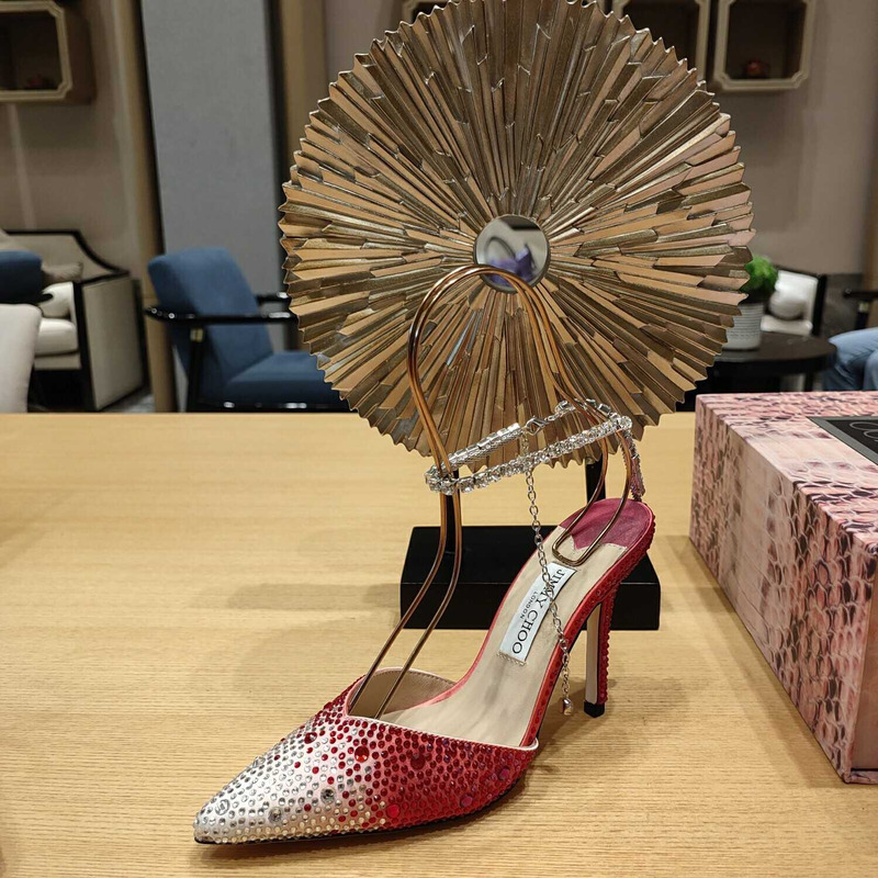 Jimmy Choo Saeda 100 Glitter Plexi & Leather Pump Red And White