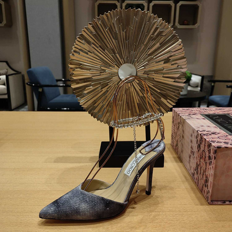 Jimmy Choo Saeda 100 Glitter Plexi & Leather Pump Grey