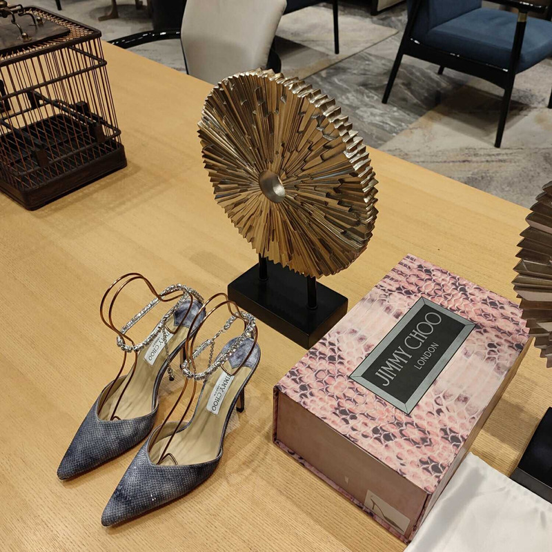 Jimmy Choo Saeda 100 Glitter Plexi & Leather Pump Grey