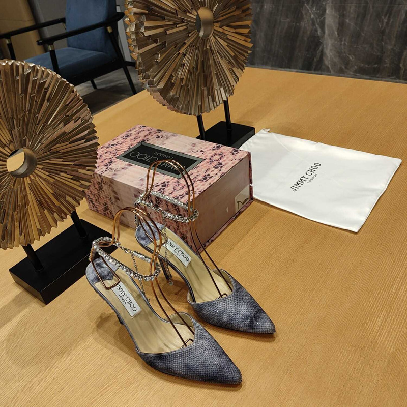 Jimmy Choo Saeda 100 Glitter Plexi & Leather Pump Grey