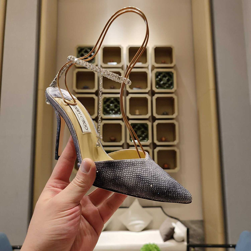 Jimmy Choo Saeda 100 Glitter Plexi & Leather Pump Grey