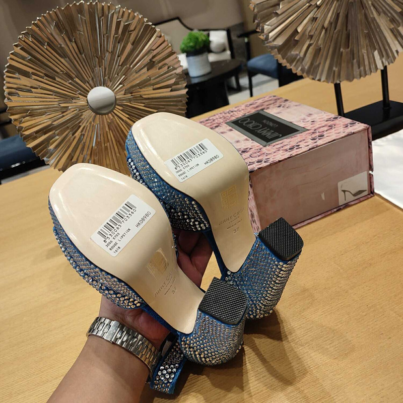 Jimmy Choo Socorie 120 Malibu Honeycomb Crystal Platform Sandals Blue