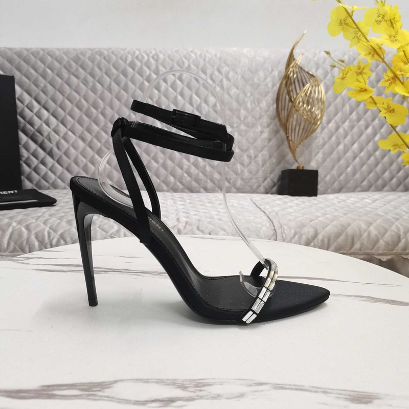 Saint Laurent New Nuit Silk Crystal Stiletto Sandals Black