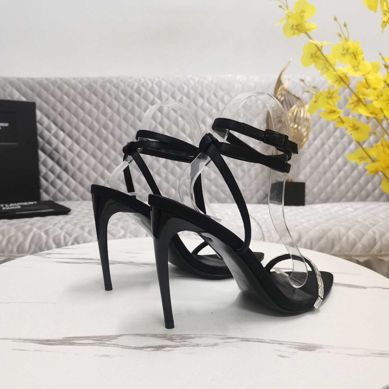 Saint Laurent New Nuit Silk Crystal Stiletto Sandals Black