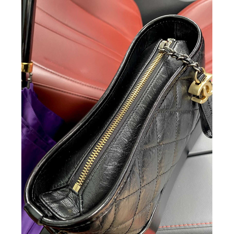 Ch*el gabrielle hobo bag crocodile embossed calfskin small black