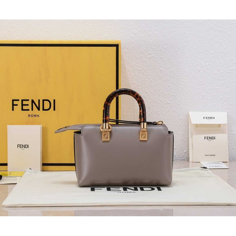 F**di by the way mini leather small boston bag grey brown