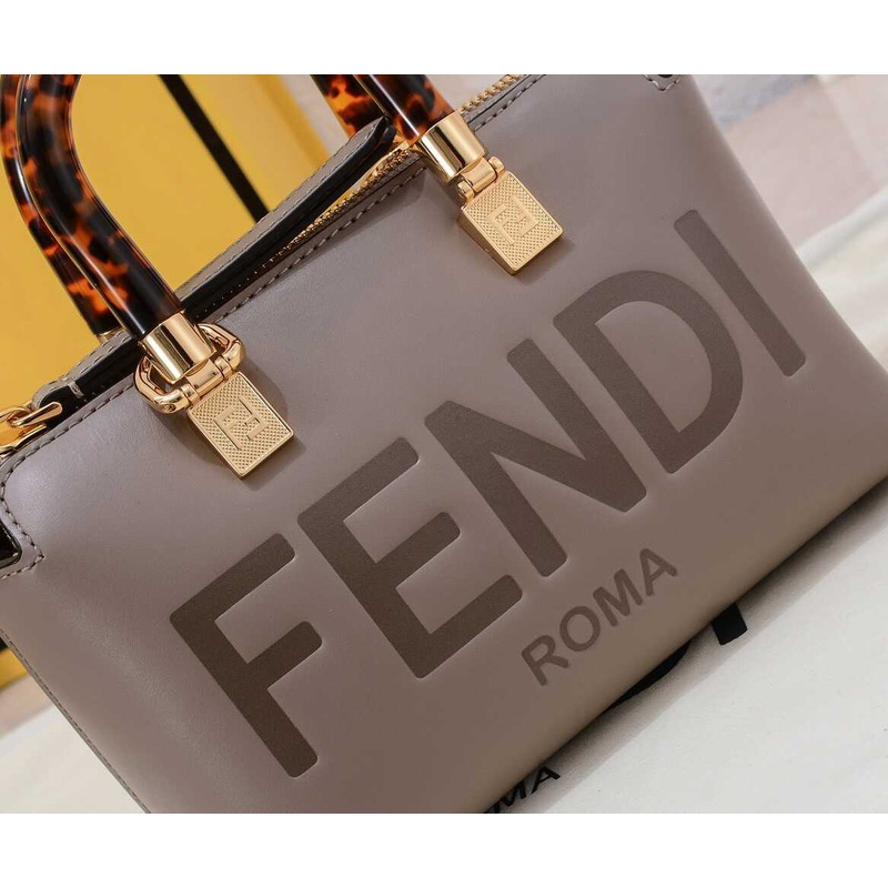 F**di by the way mini leather small boston bag grey brown