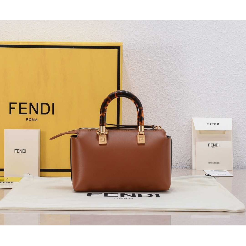 F**di by the way mini leather small boston bag brown
