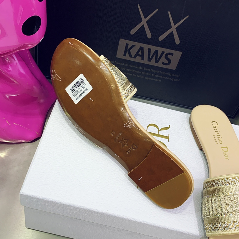 D*or dway slide gold-tone cotton embroidered slides