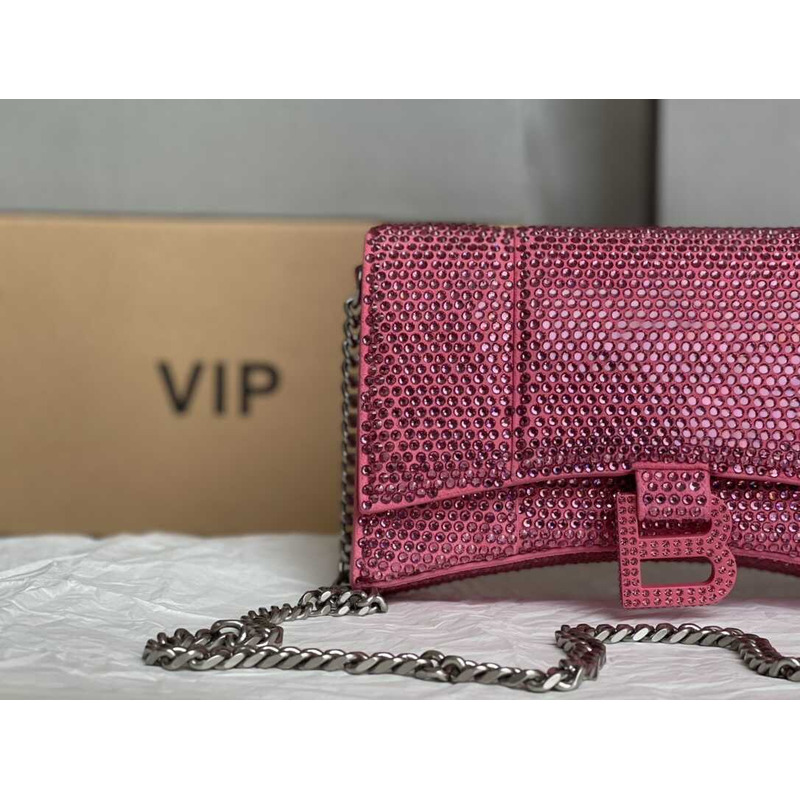 Ba*len*cia*ga hourglass chain wallet suede with crystals