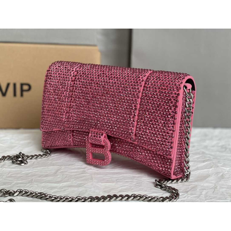 Ba*len*cia*ga hourglass chain wallet suede with crystals