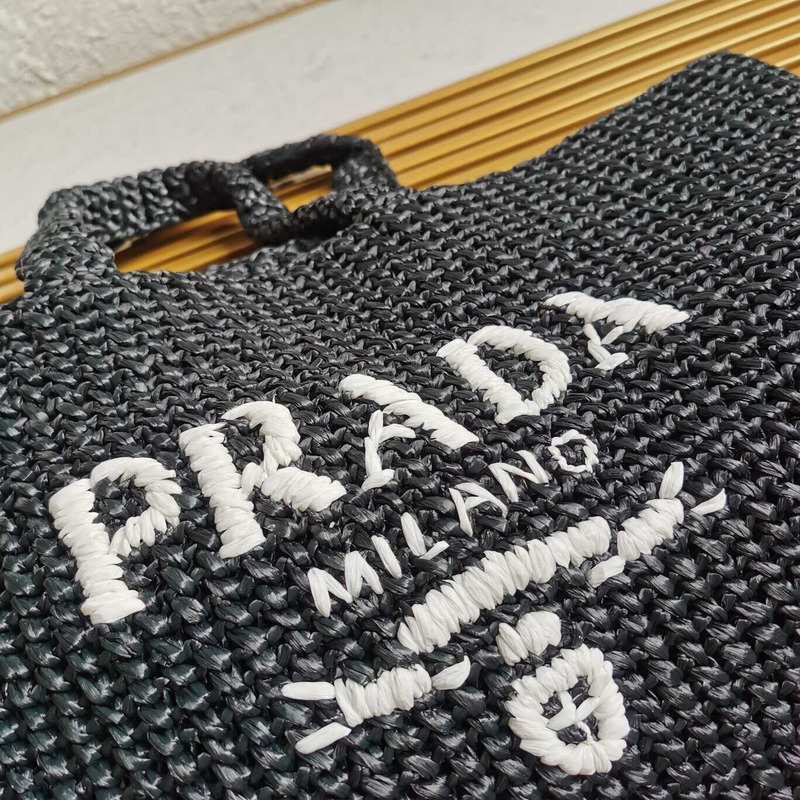 Pra*a raffia tote bag black