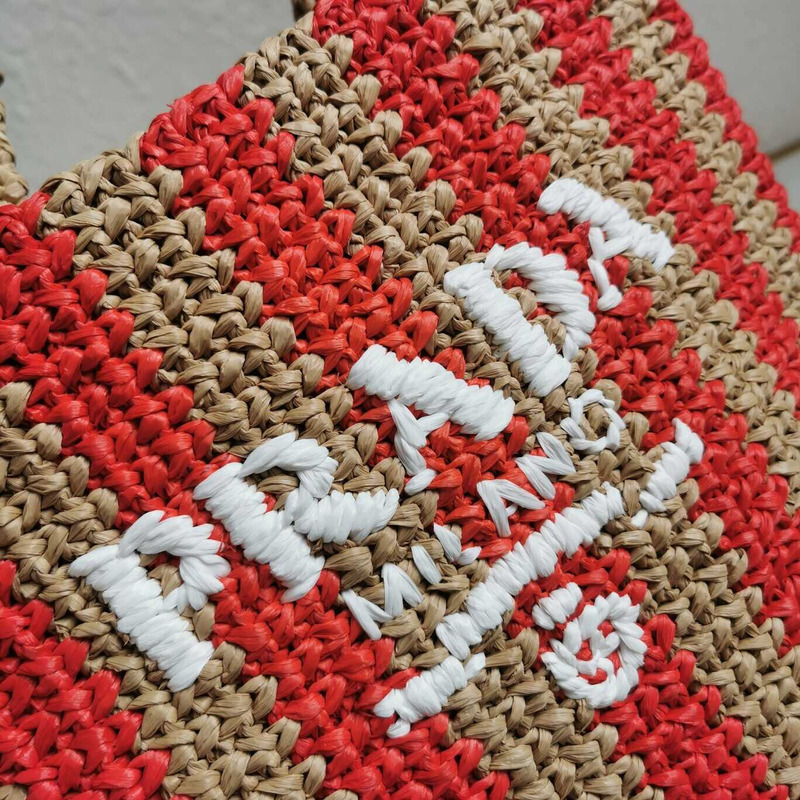 Pra*a large raffia tote bag tan/red