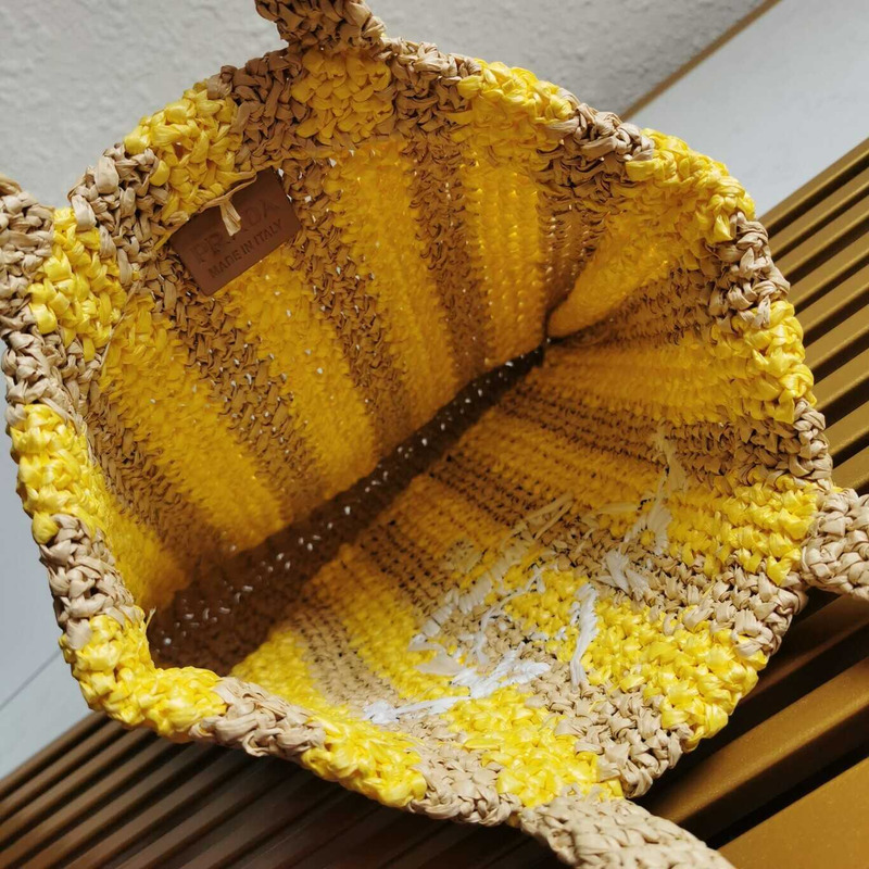 Pra*a large raffia tote bag tan/yellow