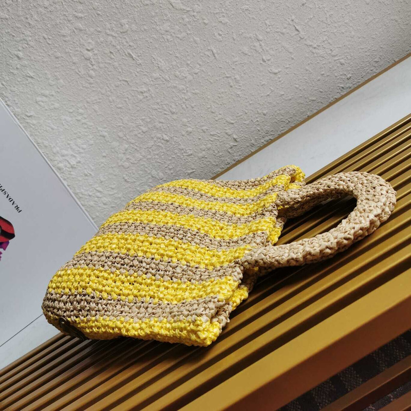 Pra*a large raffia tote bag tan/yellow