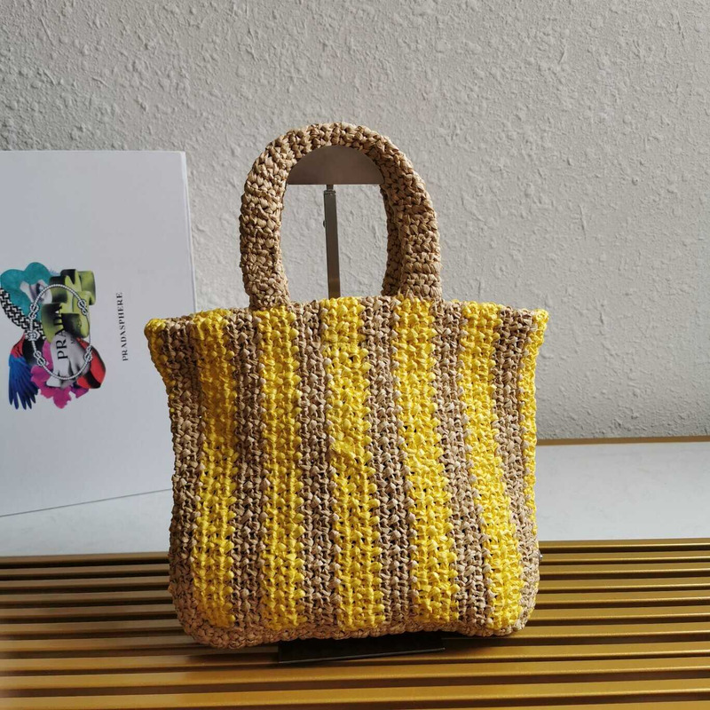 Pra*a large raffia tote bag tan/yellow