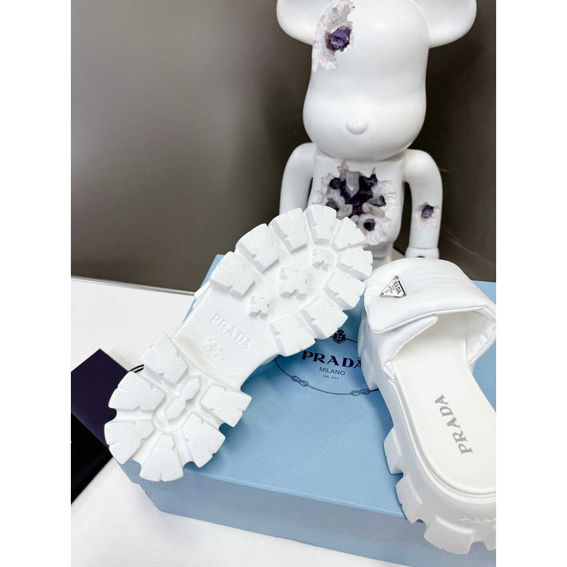 Pra*a soft padded logo plaque platform sandals white