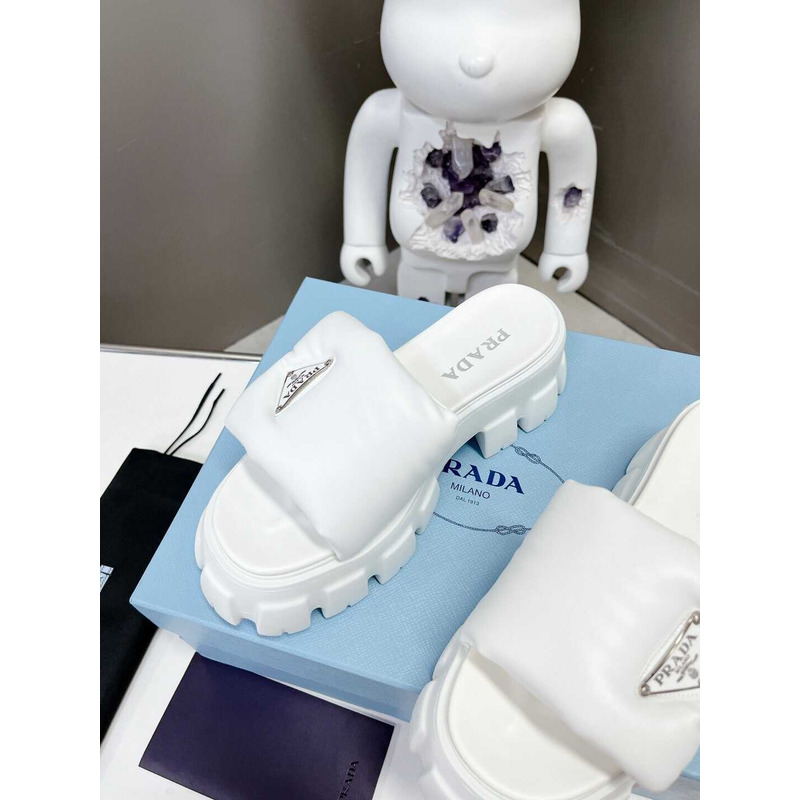 Pra*a soft padded logo plaque platform sandals white