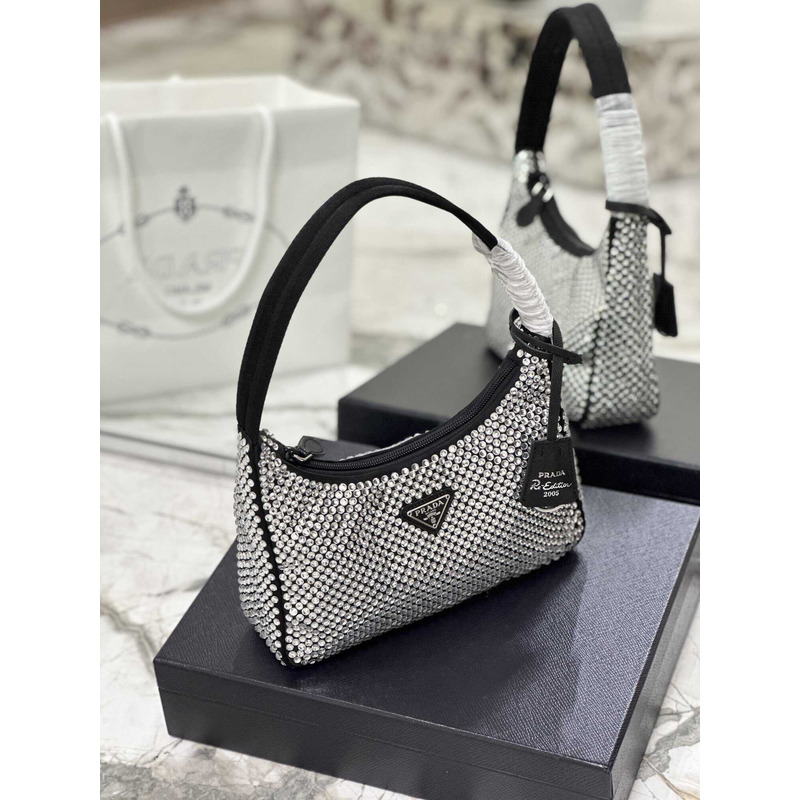 Pra*a bag black satin crystal mini bag