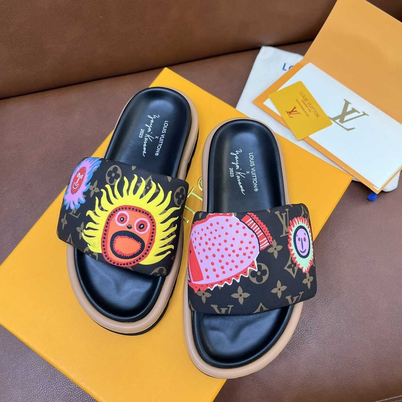 l**is V*t*n yayoi kusama sun series slippers black