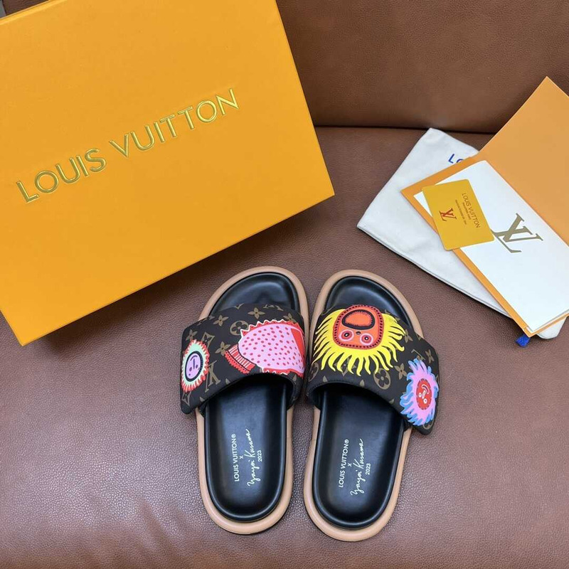 l**is V*t*n yayoi kusama sun series slippers black