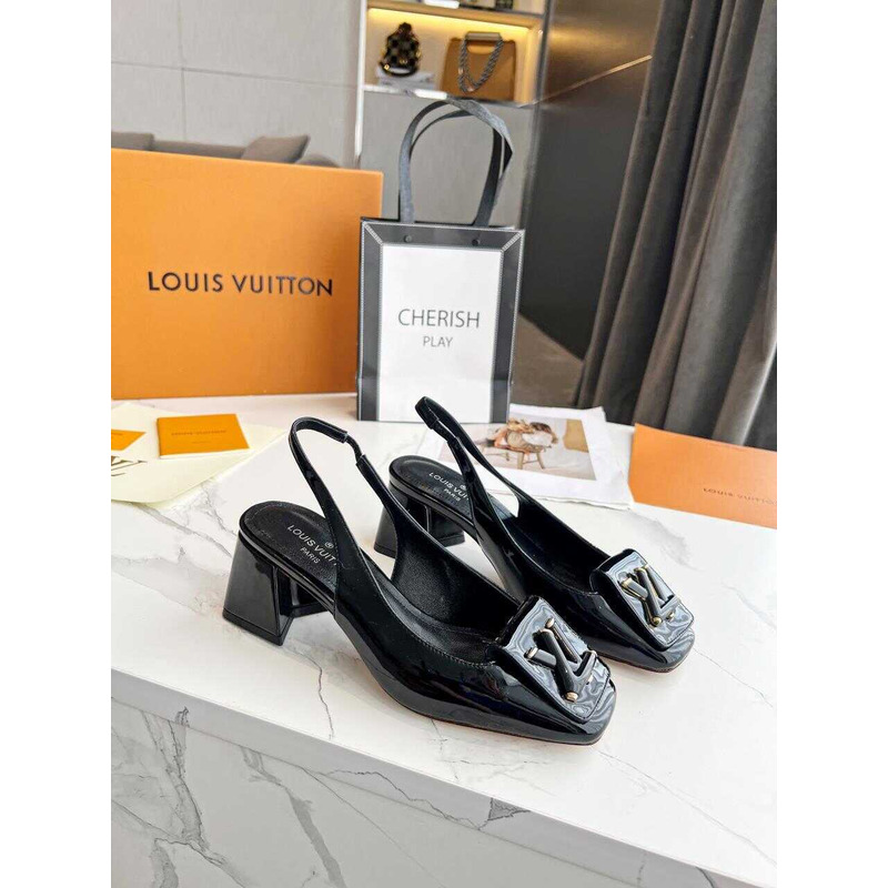 l**is V*t*n | casual style leather block heels party style office style black