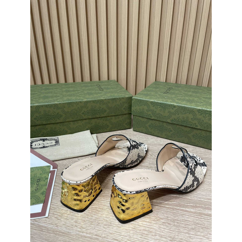 G*u*i horsebit python-print mule sandals