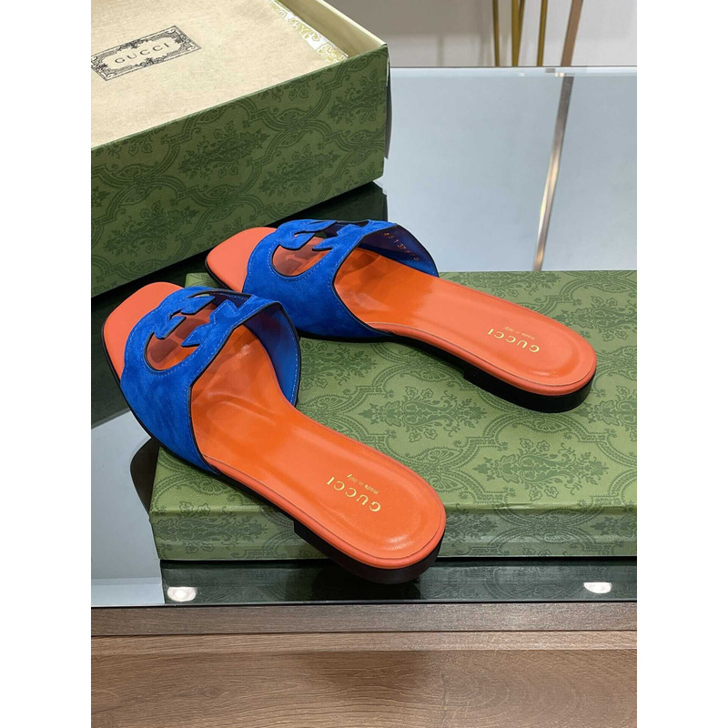 G*u*i interlocking g cut-out sandals blue /orange