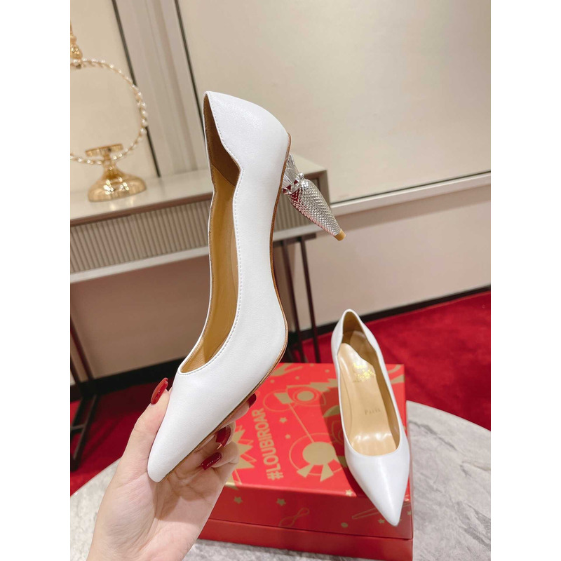 Ch**an louboutin hot chick patent leather pumps 100 white