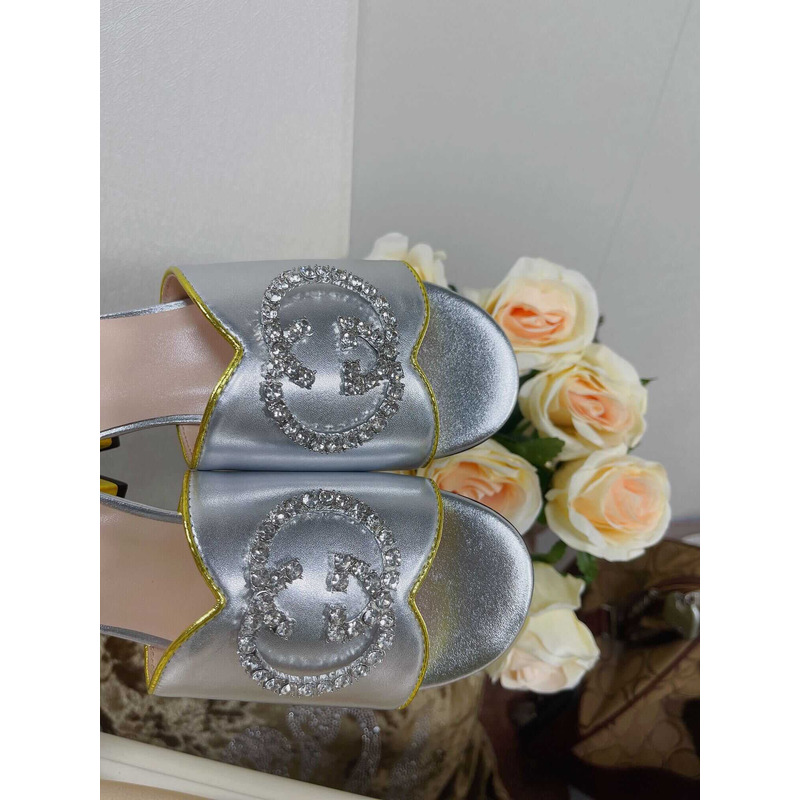 G*u*i bruce 35mm crystal logo sandals silver