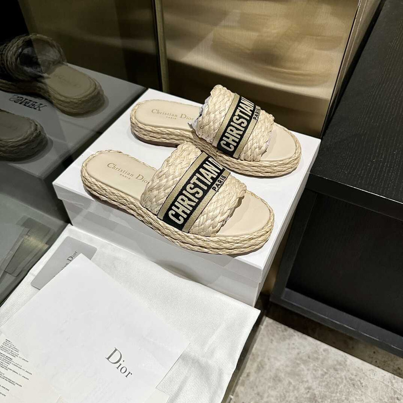 D*or dway slide jute-colored embroidered raffia and cotton black