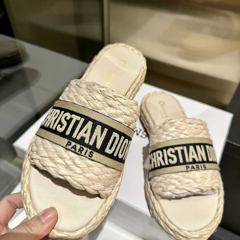 D*or dway slide jute-colored embroidered raffia and cotton black