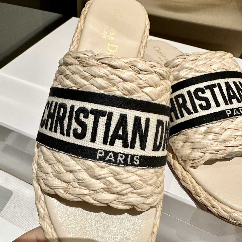 D*or dway slide jute-colored embroidered raffia and cotton black