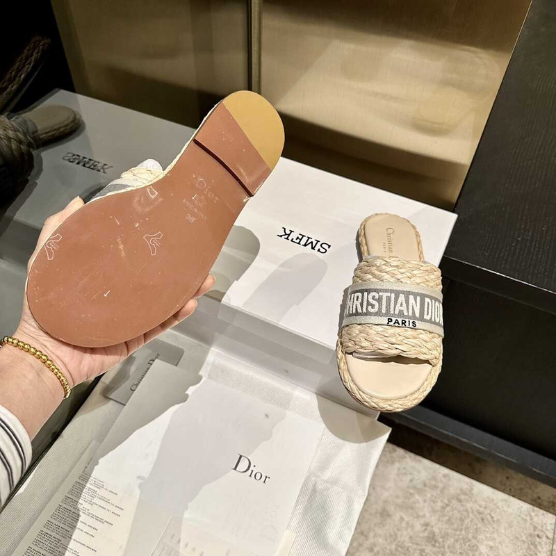 D*or dway slide jute-colored embroidered raffia and cotton gray